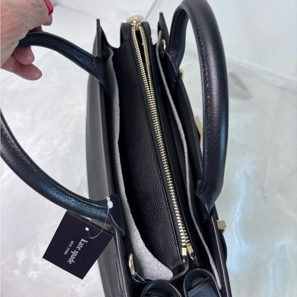 kate spade new york Deco Pebbled Leather Medium Satchel Black - Picture 13 of 15